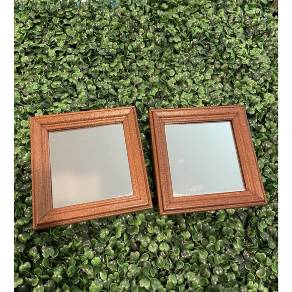 Wood Framed Mini Mirrors Set of 2 Vintage Boho Eclectic Wall Decor - Picture 2 of 14